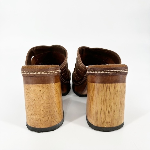 Vintage Candie’s Y2K Wood Heel Chunky Platform Brown Leather Sandals Size 8.5 - Picture 7 of 7